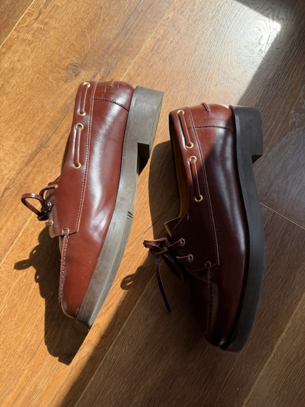 Sézane Brown Leather Lace-Up Boat Shoe Loafers - Picture 3 of 7